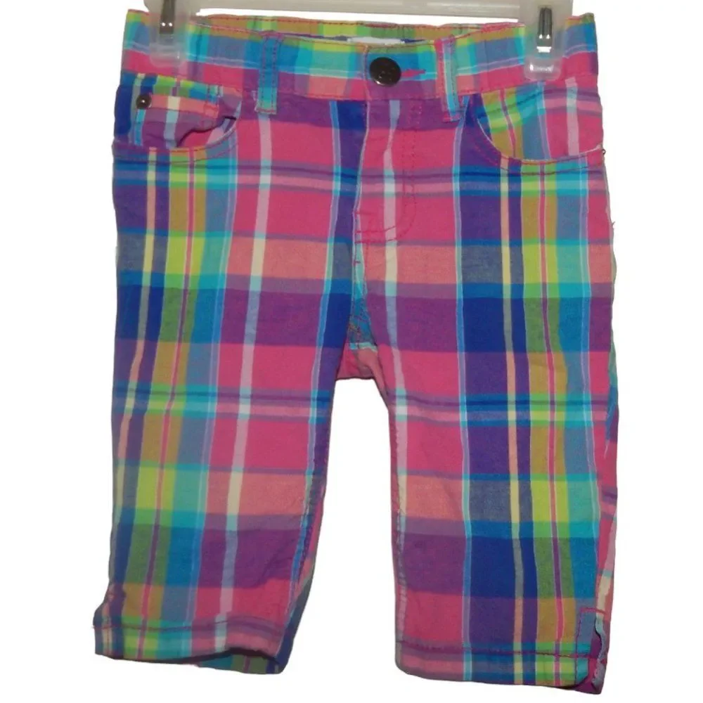 The Children's Place Girls Size 6 Colorful Plaid Bermuda Shorts Pockets Casual